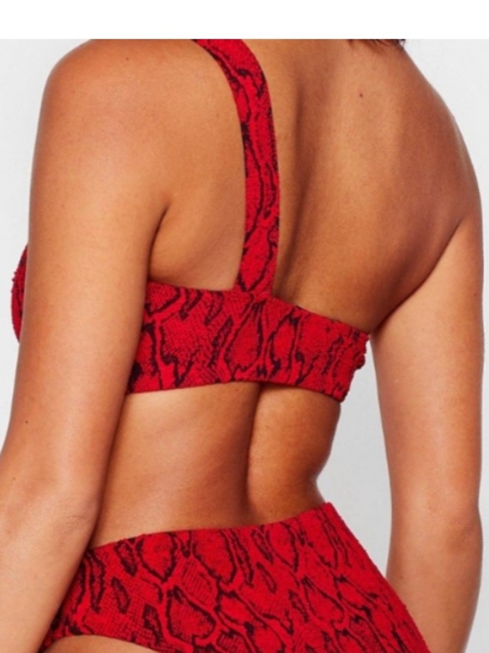 Nasty Gal Snake skin Print One Shoulder Bikini Top Red Black Size 6 M Animal - Picture 5 of 6